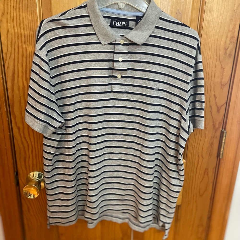 Chaps Black and Gray Striped Polo Shirt